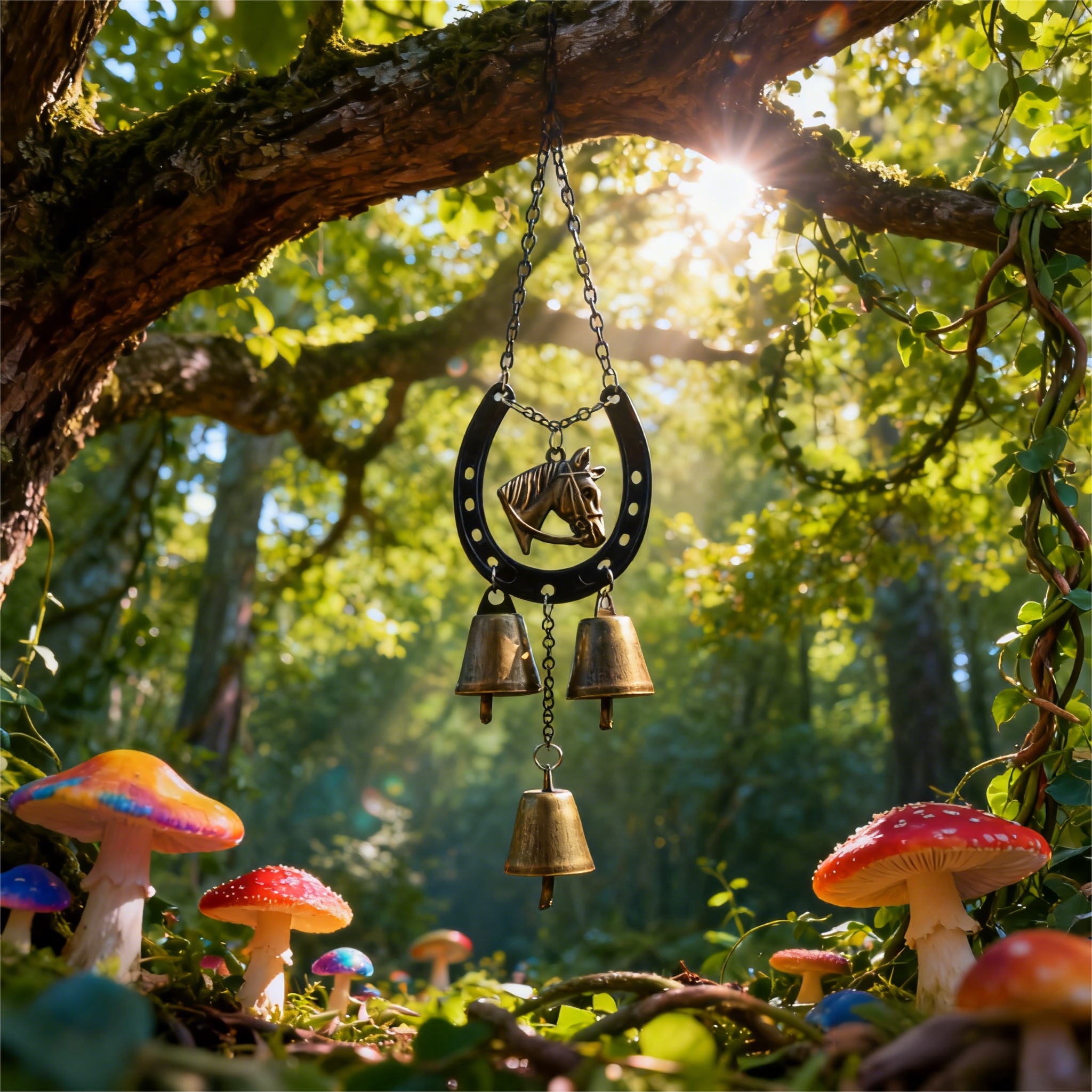 Lucky Metal Horse Hoof Wind Chime with Decorative Chain