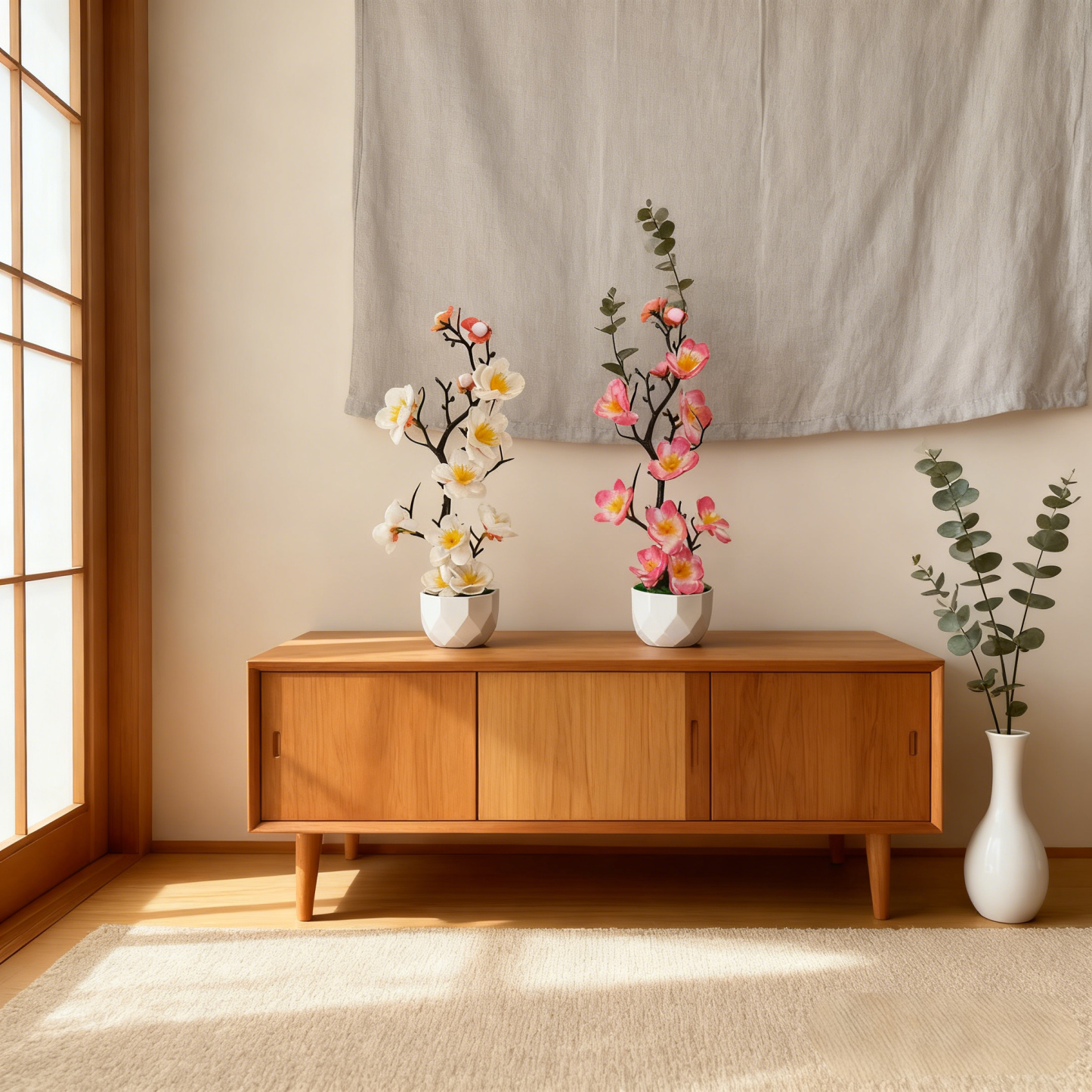 Artificial Plum Blossom Bonsai - Realistic Plum Branches with Pots