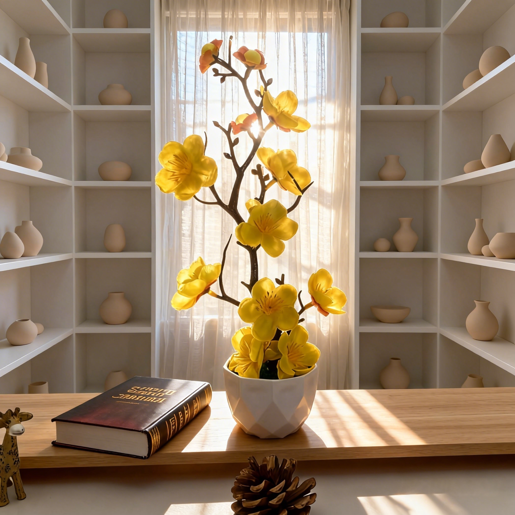 Artificial Plum Blossom Bonsai - Realistic Plum Branches with Pots