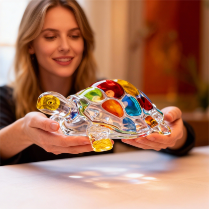  Handcrafted Crystal Glass Turtle Statue – Colorful Mosaic Shell,  Unique Gift Idea