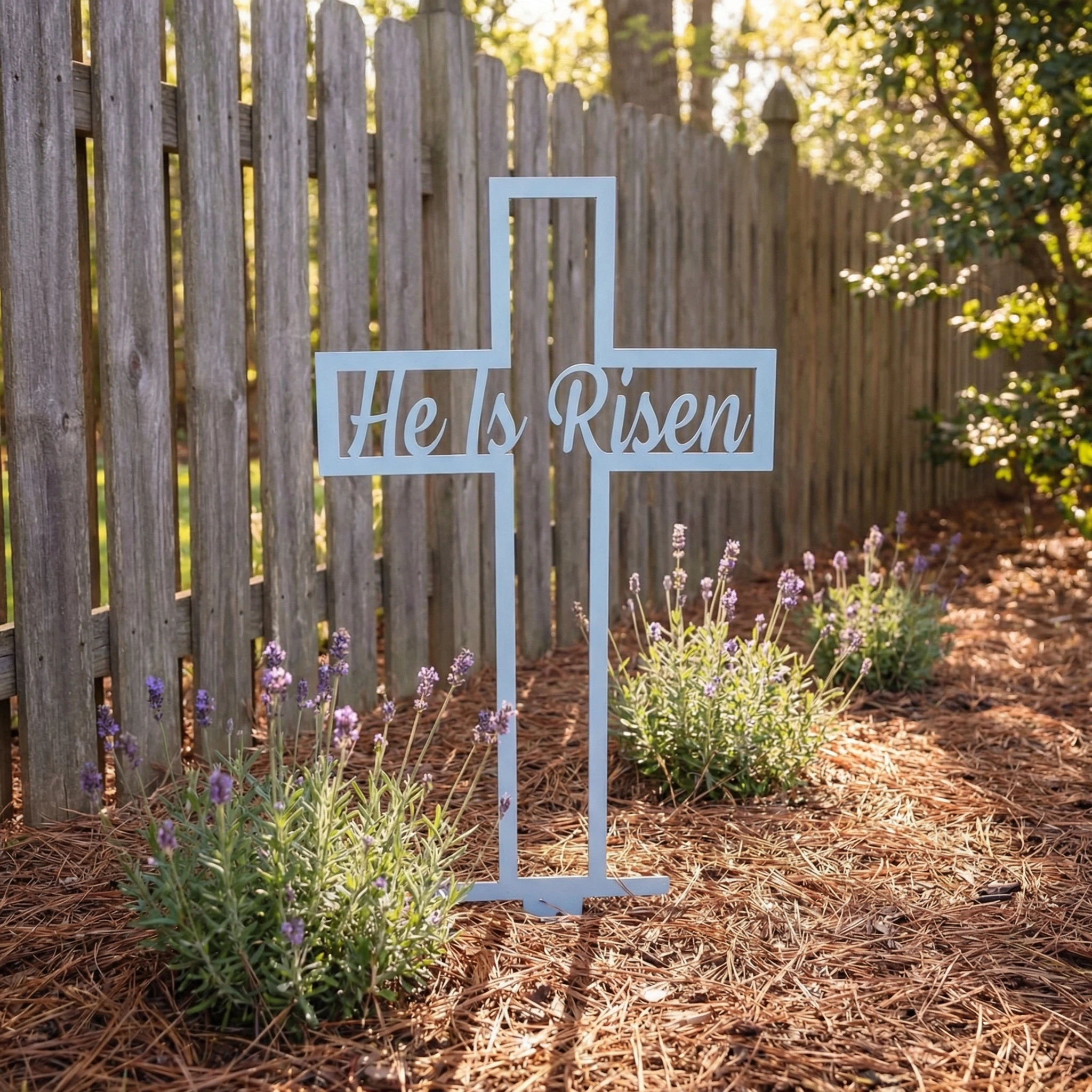 He Is Risen Metal Cross Yard Sign (24")