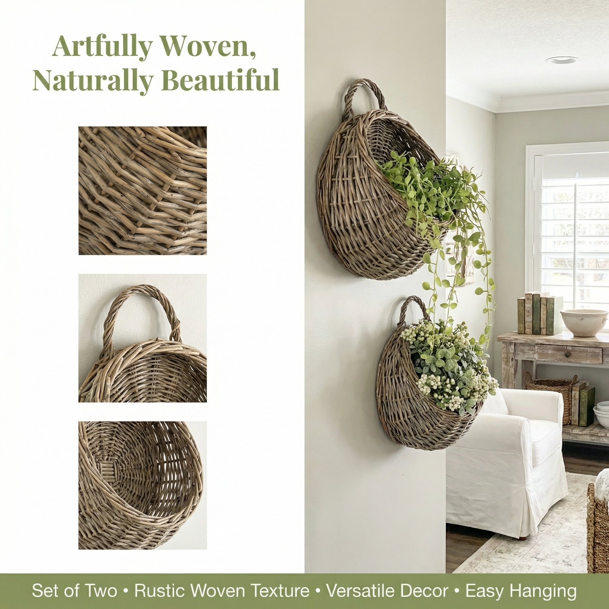 Set of 2 Round Wall Hanging Baskets