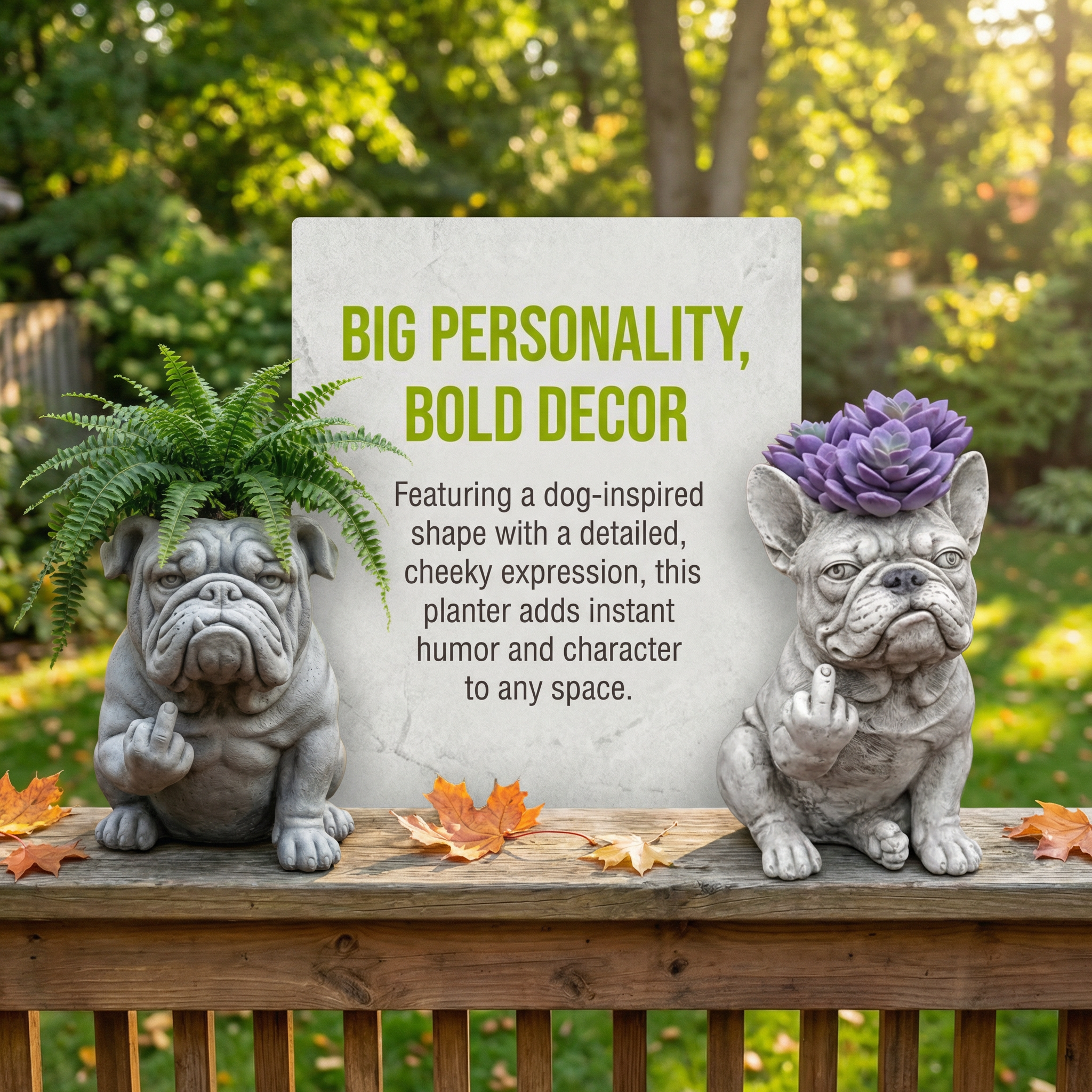 Funny Bulldog Planter Pot with Attitude for Indoor Outdoor Decor