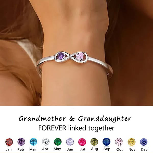 FOR GRANDDAUGHTER - CUSTOMIZED DOUBLE BIRTHSTONES INFINITY OPEN BRACELET