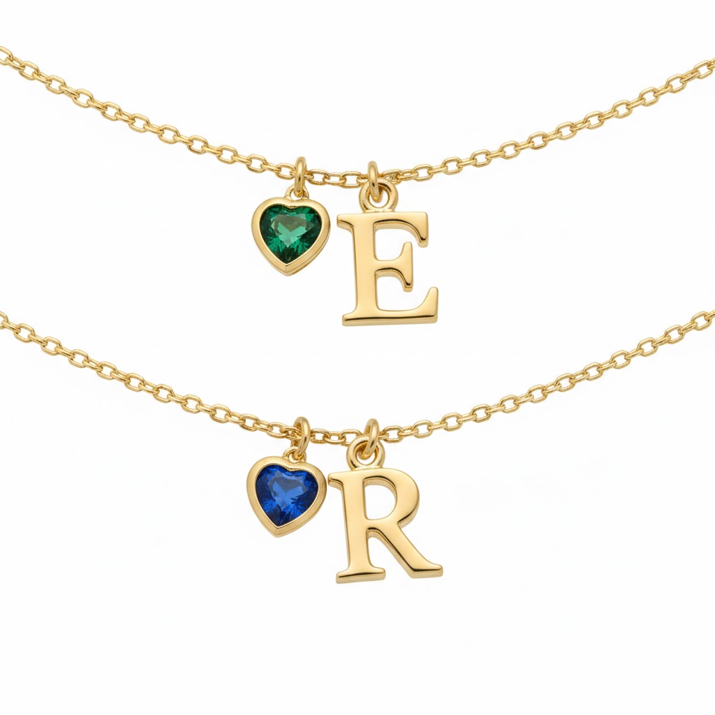 Initial Necklace with Heart Birthstone – Custom Handcrafted Jewellery