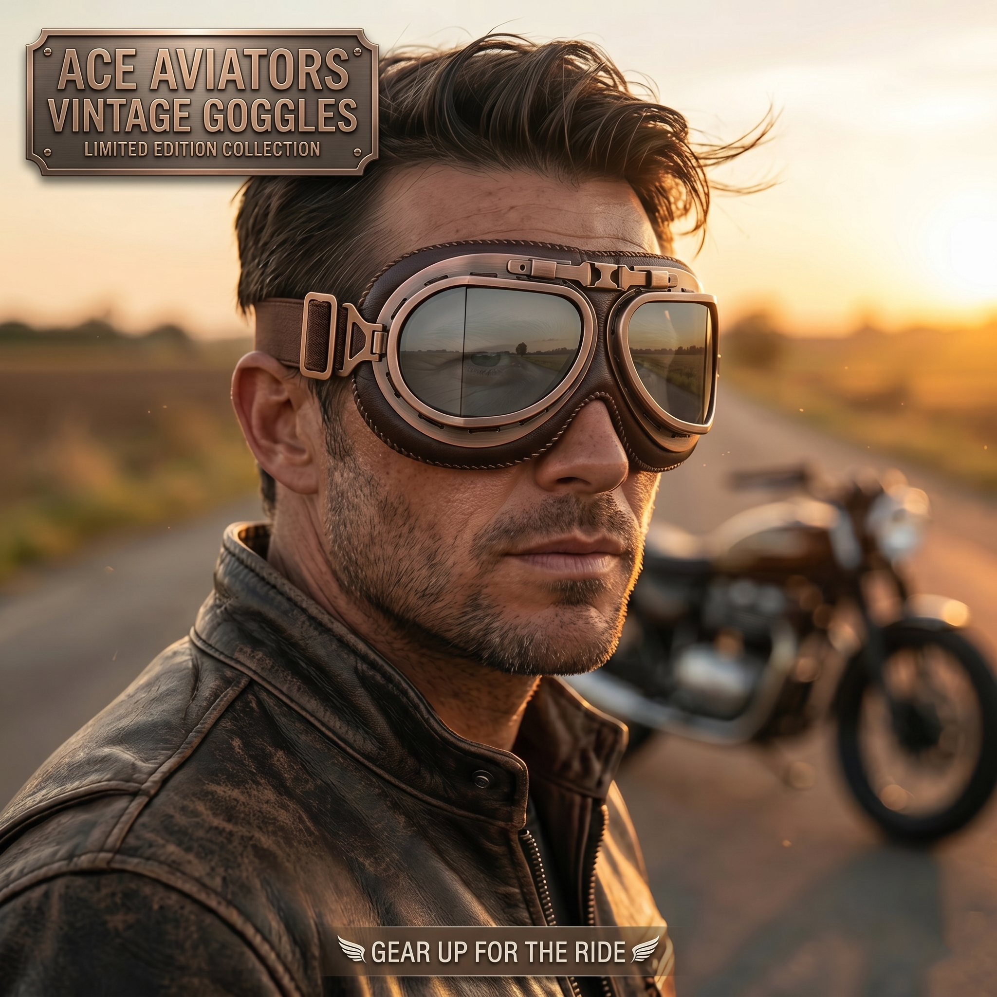 Vintage Motorcycle Goggles for Adults, Protective Goggles (Glasses, Fits Over Glasses & Helmet)