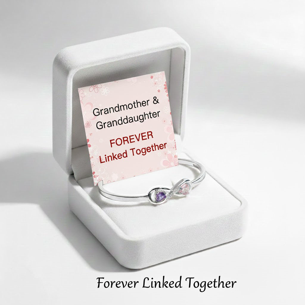 FOR GRANDDAUGHTER - CUSTOMIZED DOUBLE BIRTHSTONES INFINITY OPEN BRACELET