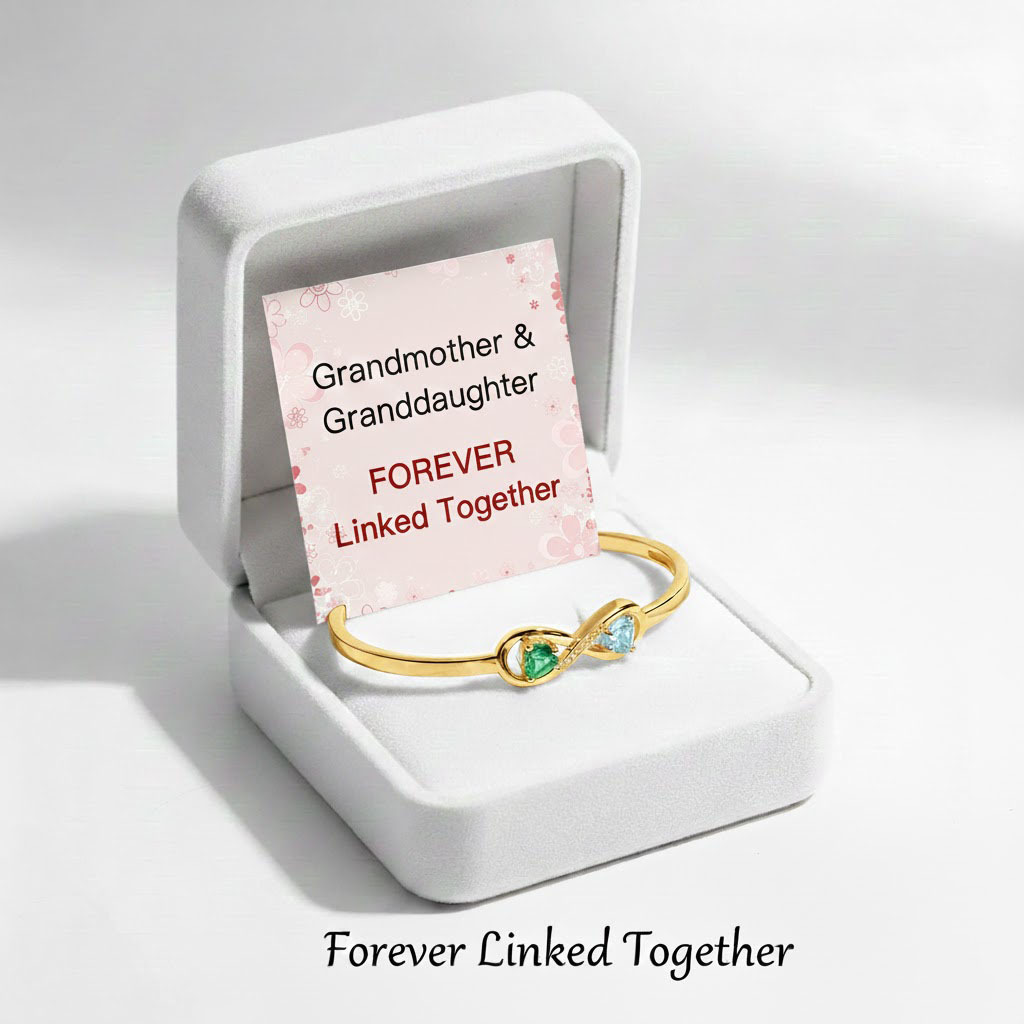 FOR GRANDDAUGHTER - CUSTOMIZED DOUBLE BIRTHSTONES INFINITY OPEN BRACELET