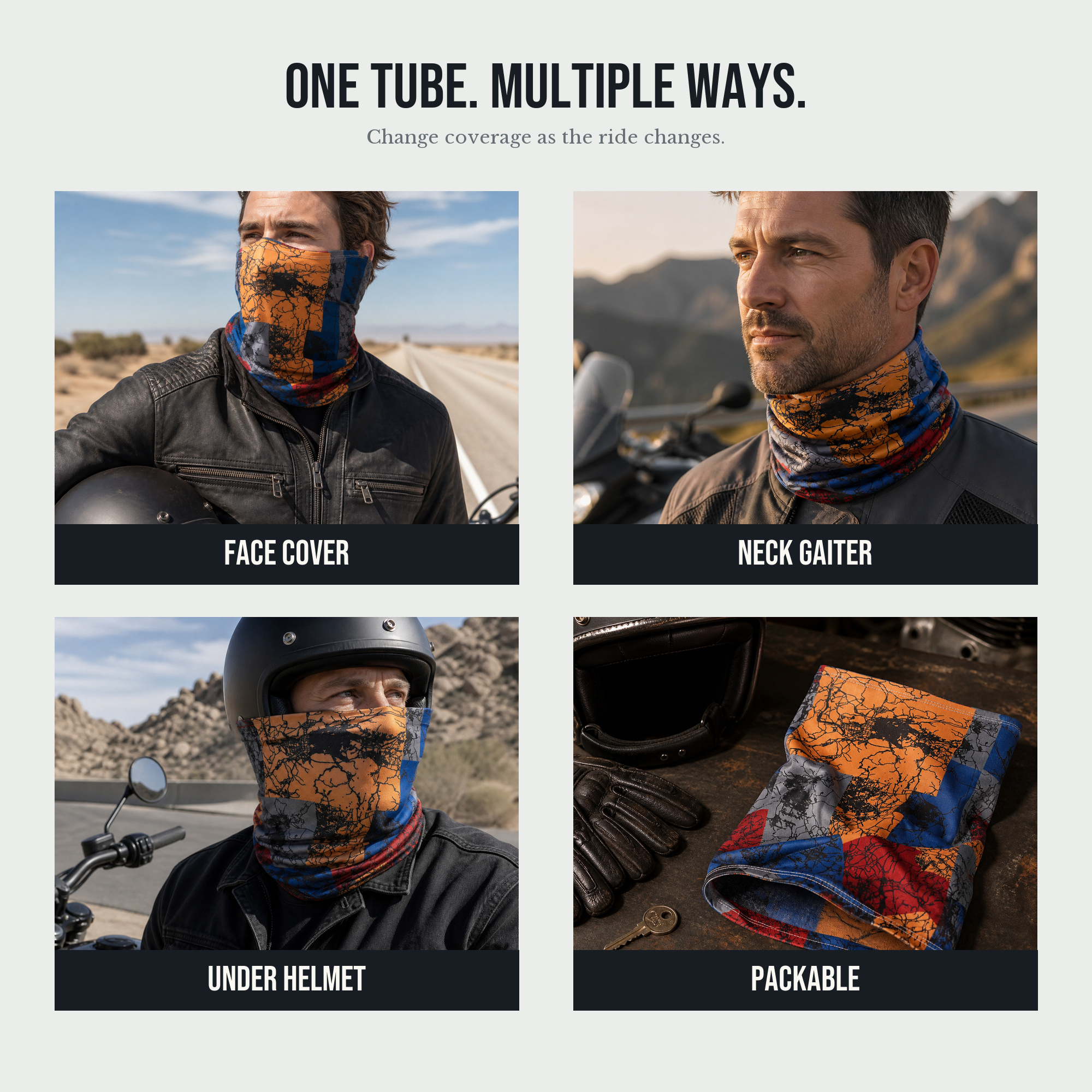 Multiple ways to position the seamless stretch tube around the neck and lower face