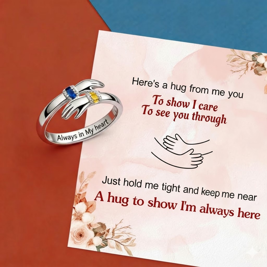 ALWAYS KEEP ME IN YOUR HEART CUSTOM BIRTHSTONE HUG ADJUSTABLE RING
