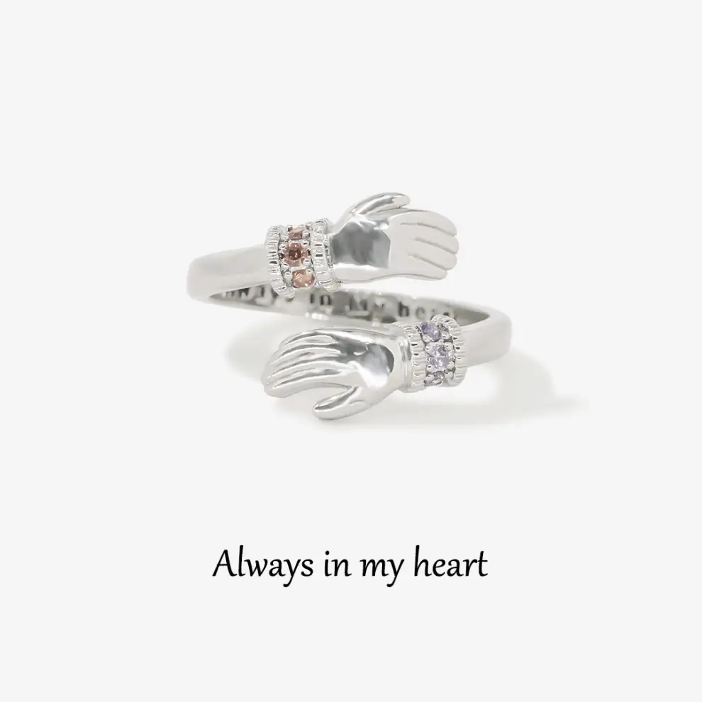 FOR GRANDDAUGHTER - ALWAYS KEEP ME IN YOUR HEART CUSTOM BIRTHSTONE HUG ADJUSTABLE RING