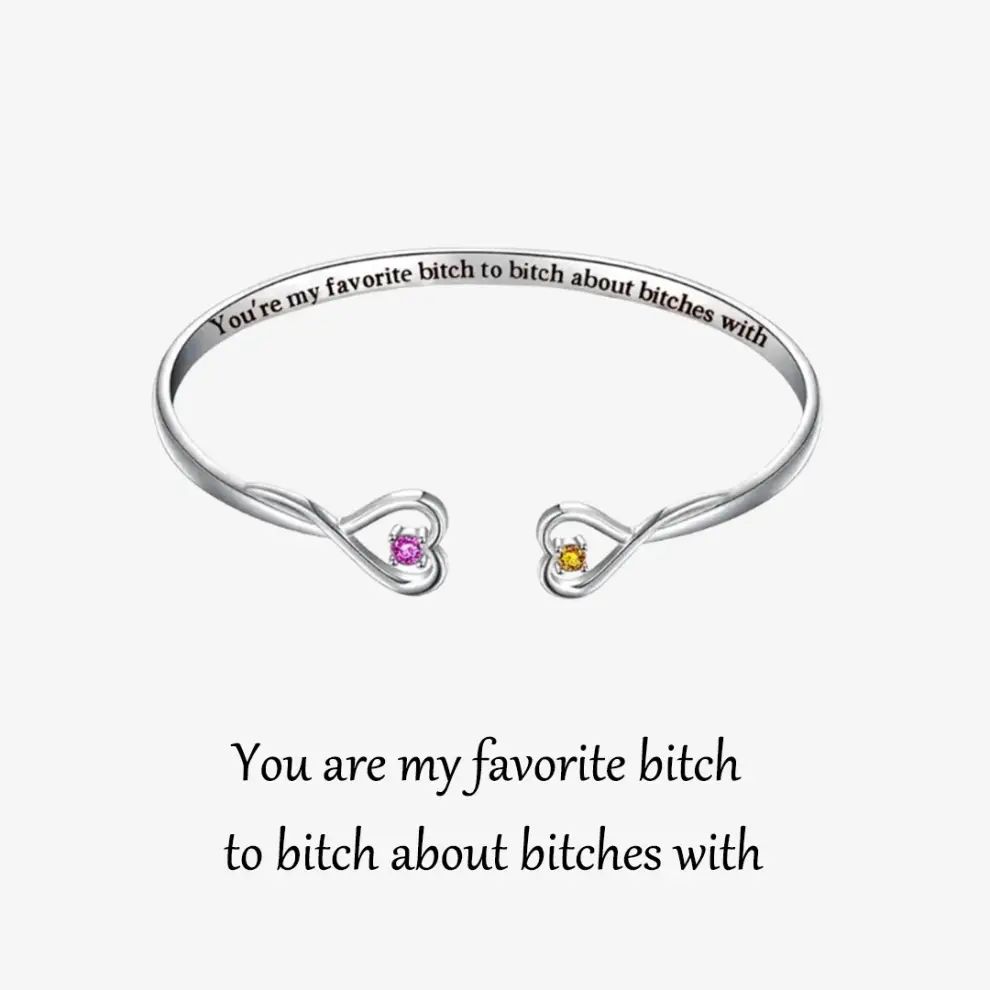 [⚡49% OFF] For Friend - You're My Favorite Bitch Double Hearts Custom Birthstones Bracelet