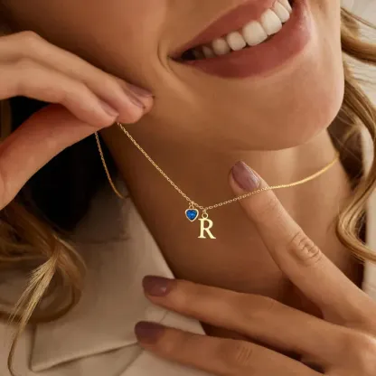 Initial Necklace with Heart Birthstone – Custom Handcrafted Jewellery