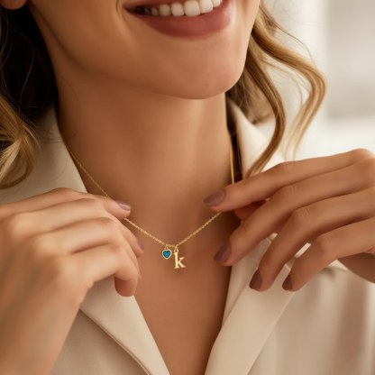 Initial Necklace with Heart Birthstone – Custom Handcrafted Jewellery