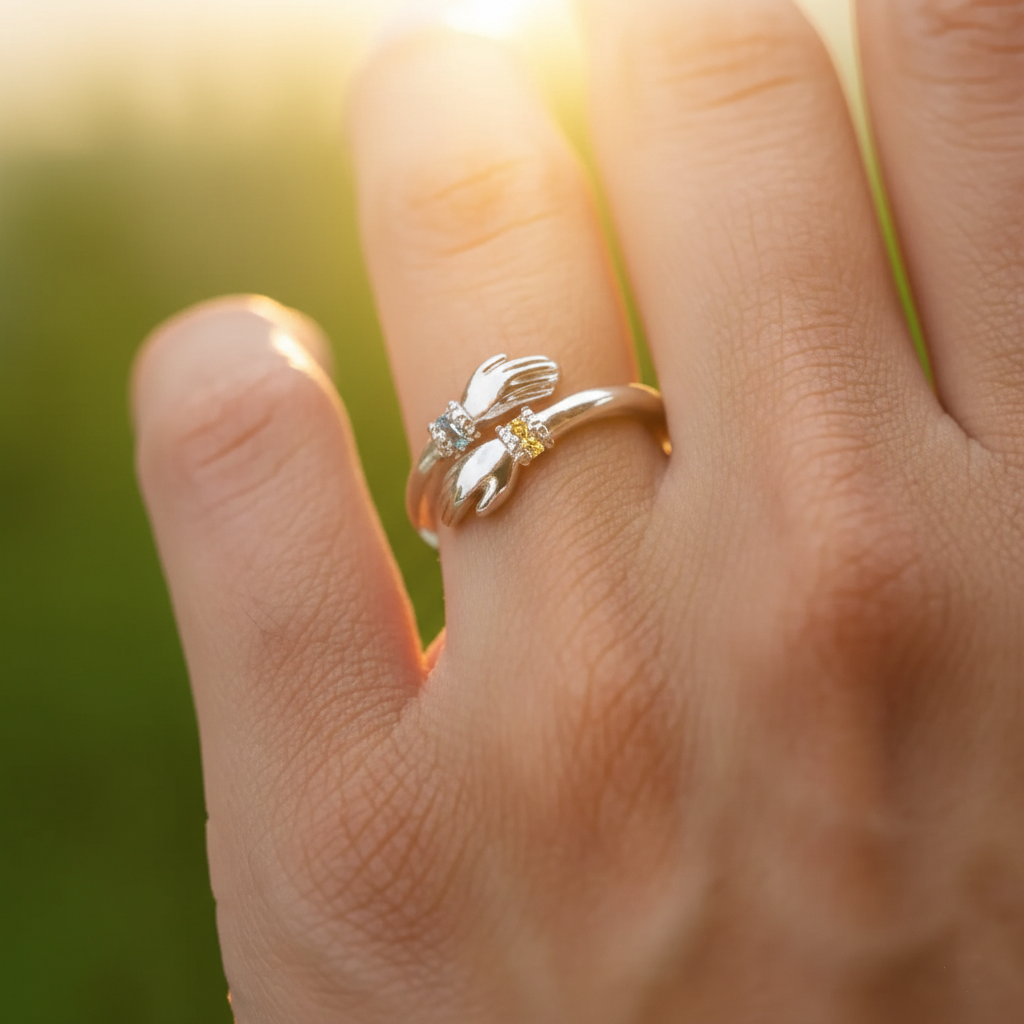 ALWAYS KEEP ME IN YOUR HEART CUSTOM BIRTHSTONE HUG ADJUSTABLE RING