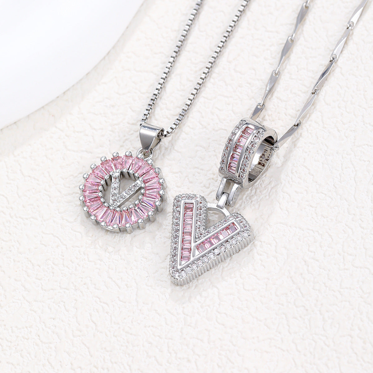 【Limit Edition Color-Pink】2 Pack - Initial Letter Pendant Necklaces