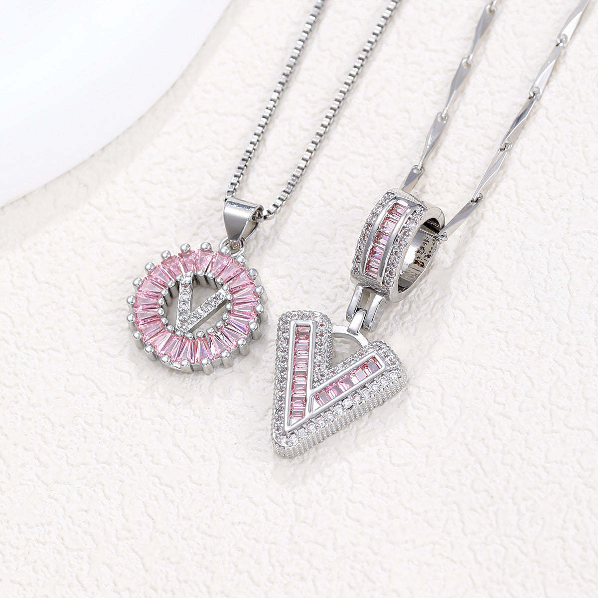 【Limit Edition Color-Pink】2 Pack - Initial Letter Pendant Necklaces