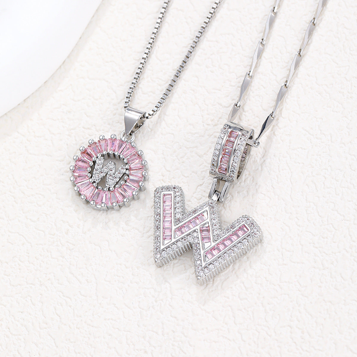 【Limit Edition Color-Pink】2 Pack - Initial Letter Pendant Necklaces