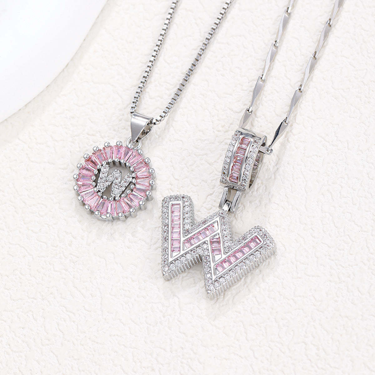 【Limit Edition Color-Pink】2 Pack - Initial Letter Pendant Necklaces