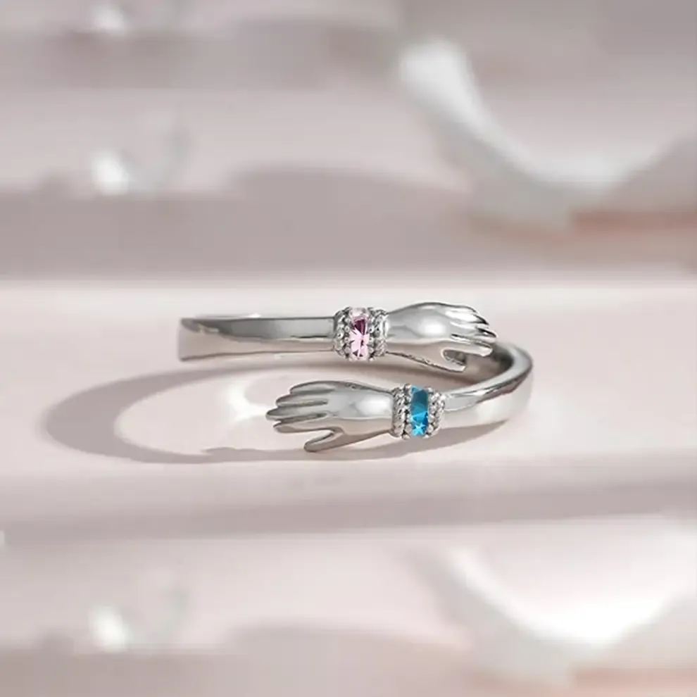 FOR GRANDDAUGHTER - ALWAYS KEEP ME IN YOUR HEART CUSTOM BIRTHSTONE HUG ADJUSTABLE RING