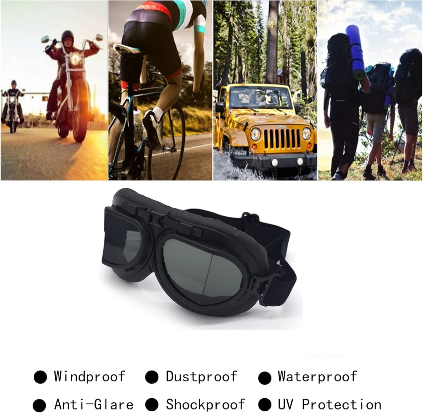 Vintage Motorcycle Goggles for Adults, Protective Goggles (Glasses, Fits Over Glasses & Helmet)