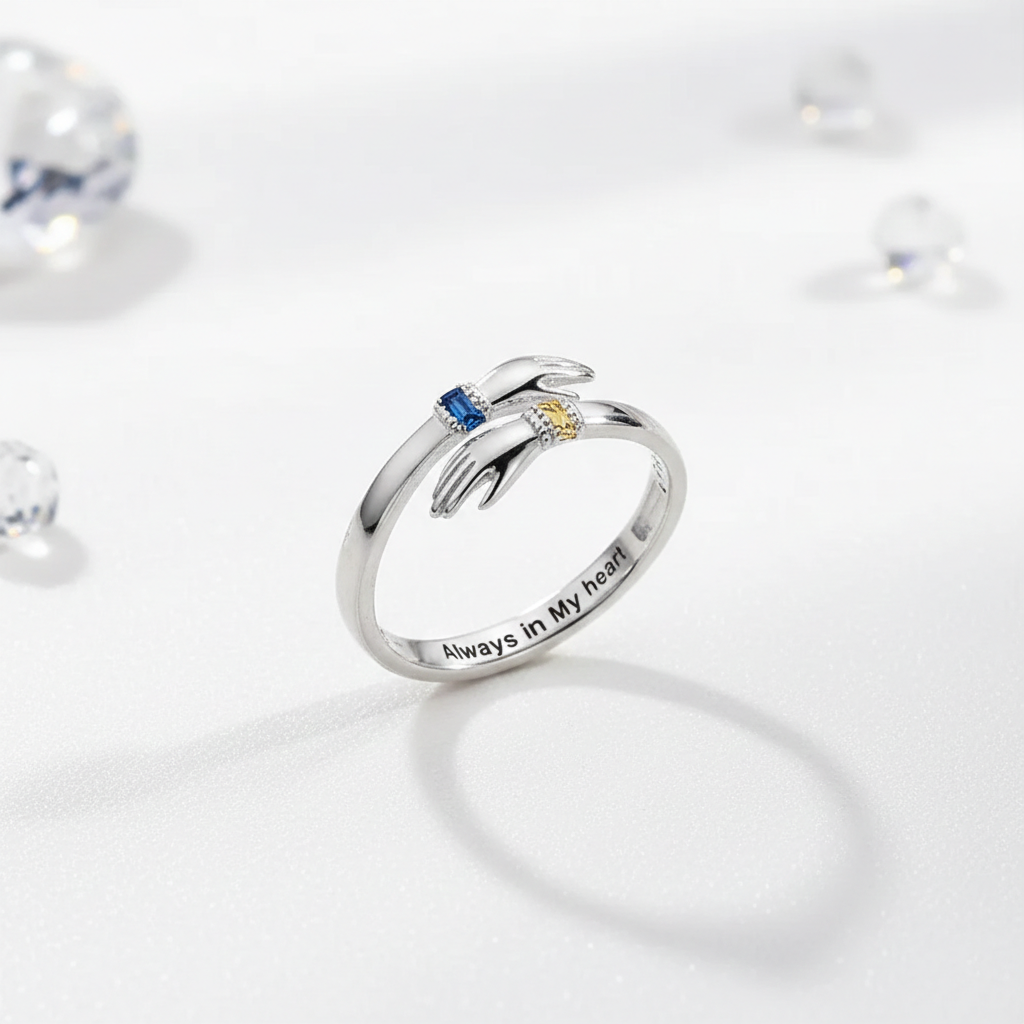 ALWAYS KEEP ME IN YOUR HEART CUSTOM BIRTHSTONE HUG ADJUSTABLE RING