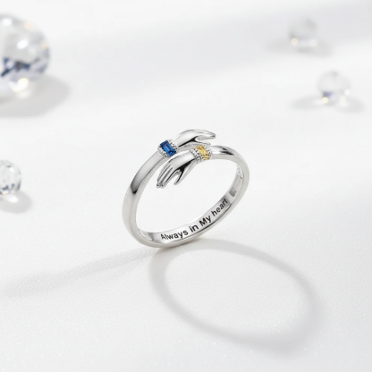 ALWAYS KEEP ME IN YOUR HEART CUSTOM BIRTHSTONE HUG ADJUSTABLE RING
