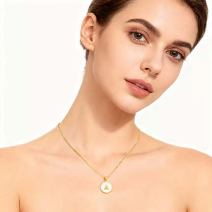 A-Z Letter Charms Round Enamel Alphabet Initial Necklace