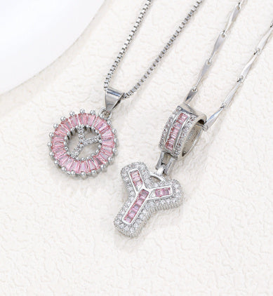 【Limit Edition Color-Pink】2 Pack - Initial Letter Pendant Necklaces
