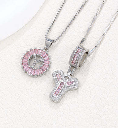 【Limit Edition Color-Pink】2 Pack - Initial Letter Pendant Necklaces