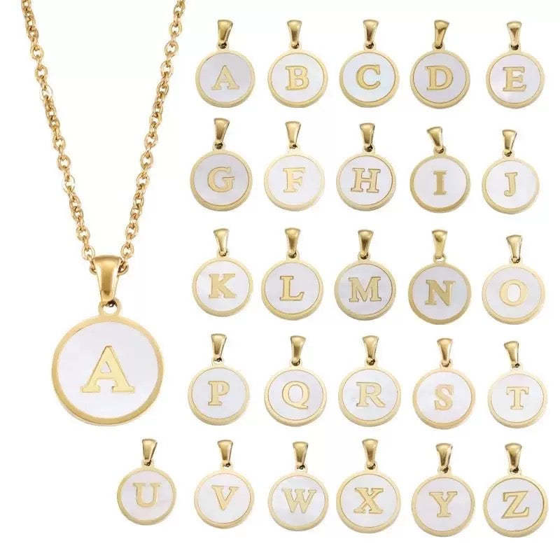 A-Z Letter Charms Round Enamel Alphabet Initial Necklace