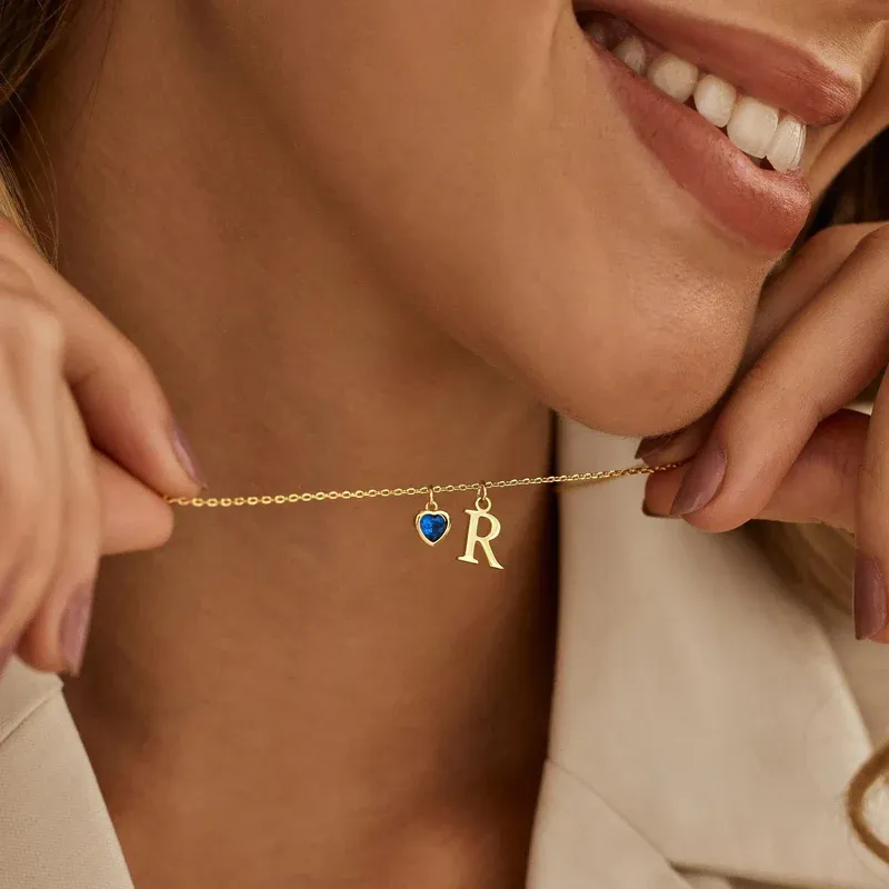 Initial Necklace with Heart Birthstone – Custom Handcrafted Jewellery