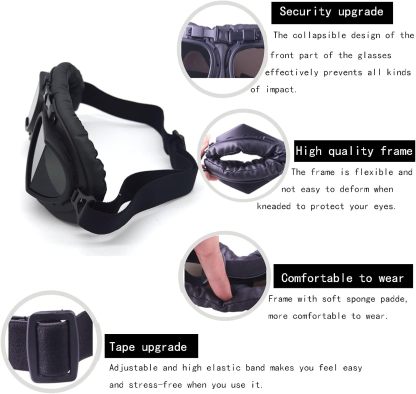 Vintage Motorcycle Goggles for Adults, Protective Goggles (Glasses, Fits Over Glasses & Helmet)