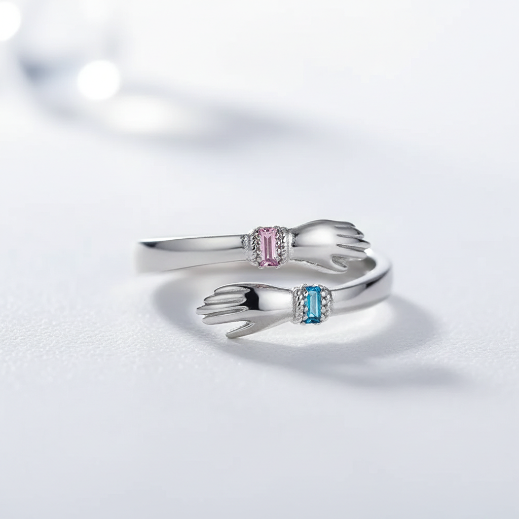 ALWAYS KEEP ME IN YOUR HEART CUSTOM BIRTHSTONE HUG ADJUSTABLE RING