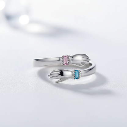 ALWAYS KEEP ME IN YOUR HEART CUSTOM BIRTHSTONE HUG ADJUSTABLE RING