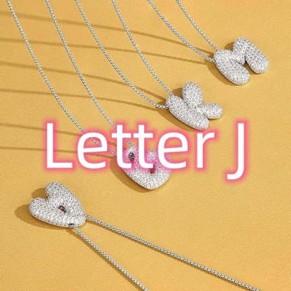 Brass Zircon Balloon English Letter Necklace