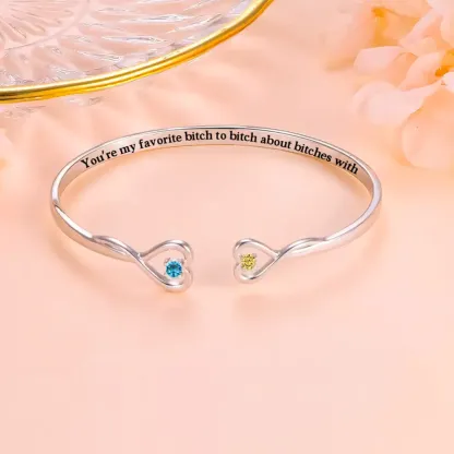 [⚡49% OFF] For Friend - You're My Favorite Bitch Double Hearts Custom Birthstones Bracelet