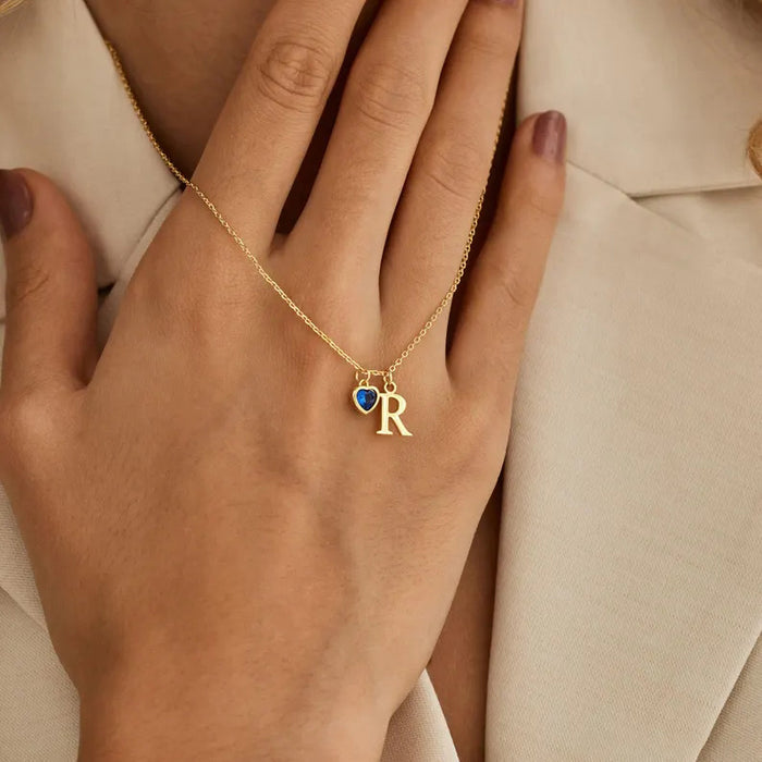 Initial Necklace with Heart Birthstone – Custom Handcrafted Jewellery