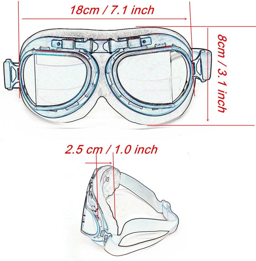 Vintage Motorcycle Goggles for Adults, Protective Goggles (Glasses, Fits Over Glasses & Helmet)