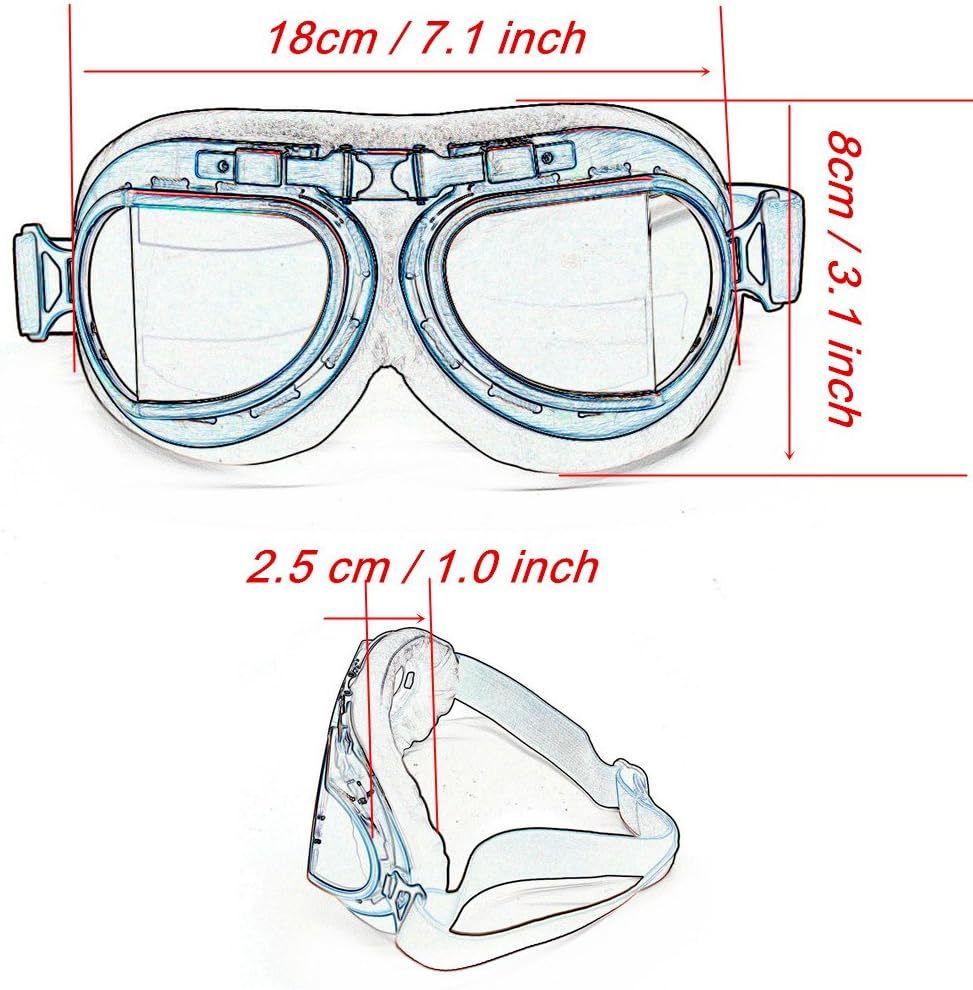 Vintage Motorcycle Goggles for Adults, Protective Goggles (Glasses, Fits Over Glasses & Helmet)