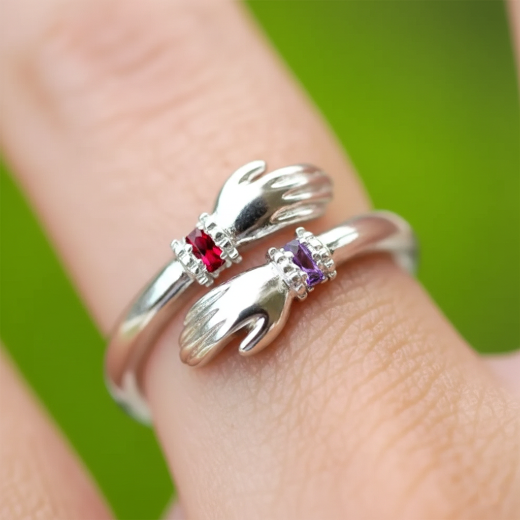 ALWAYS KEEP ME IN YOUR HEART CUSTOM BIRTHSTONE HUG ADJUSTABLE RING