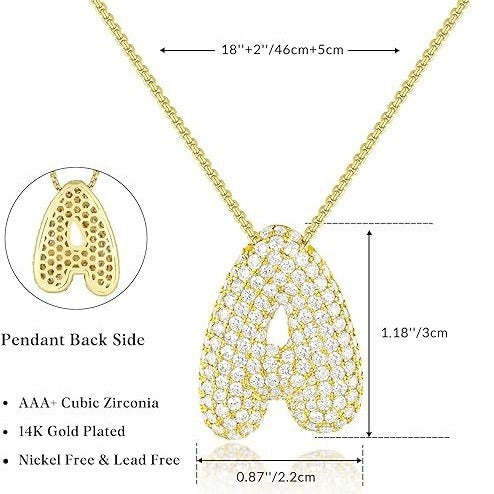 Brass Zircon Balloon English Letter Necklace