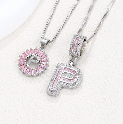 【Limit Edition Color-Pink】2 Pack - Initial Letter Pendant Necklaces