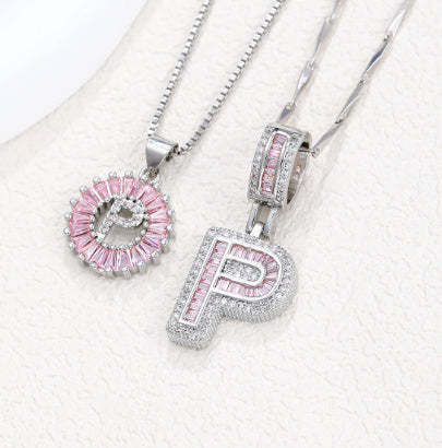 【Limit Edition Color-Pink】2 Pack - Initial Letter Pendant Necklaces