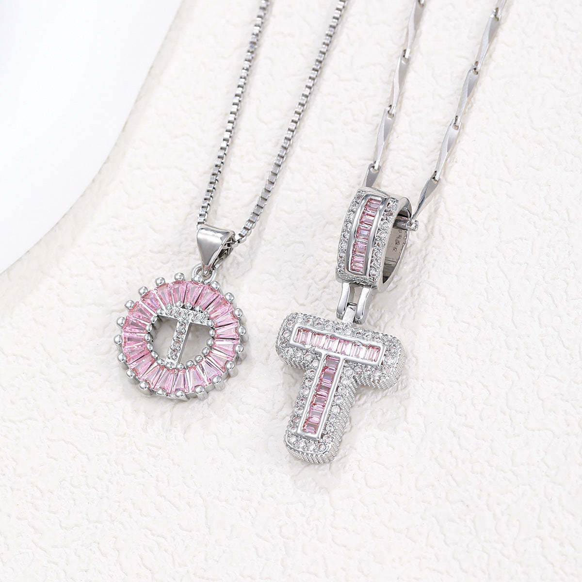 【Limit Edition Color-Pink】2 Pack - Initial Letter Pendant Necklaces