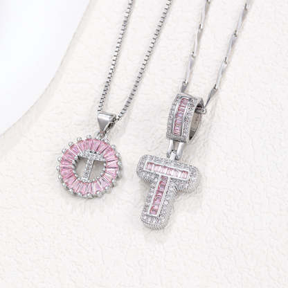 【Limit Edition Color-Pink】2 Pack - Initial Letter Pendant Necklaces