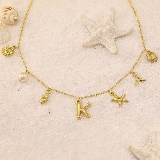🐚Shell Starfish Initial Letter Pendant Necklaces