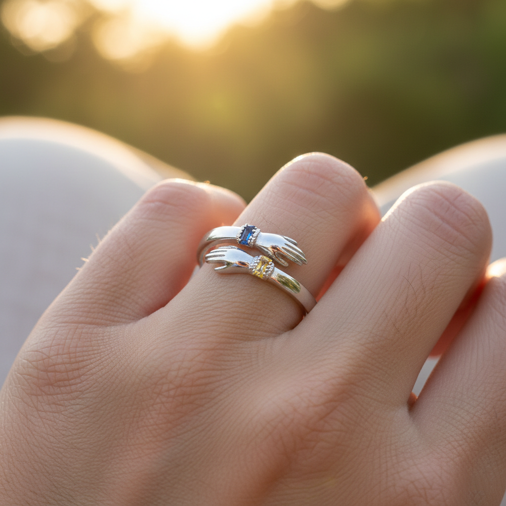 ALWAYS KEEP ME IN YOUR HEART CUSTOM BIRTHSTONE HUG ADJUSTABLE RING