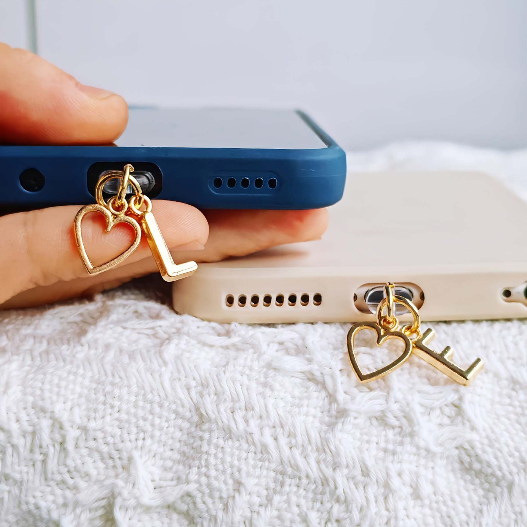 ⏰$9.99 ONLY ONE DAY🔥A-Z Letter Pendant Stylish Heart-Shaped Charging Port Dust Cover