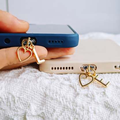 ⏰$9.99 ONLY ONE DAY🔥A-Z Letter Pendant Stylish Heart-Shaped Charging Port Dust Cover